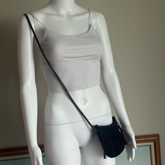 vintage mini black suede fringe crossbody bag - Picture 4 of 12